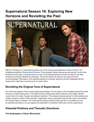 Supernatural Season 16_ Exploring New Horizons and Revisiting the Past