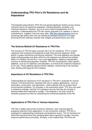 Understanding TPU Film’s UV Resistance and Its Importance