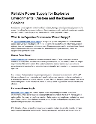 Reliable Power Supply for Explosive Environments: Custom and Rackmount Choices