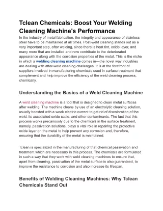 Tclean Chemicals: Boost Your Welding Cleaning Machine's Performance