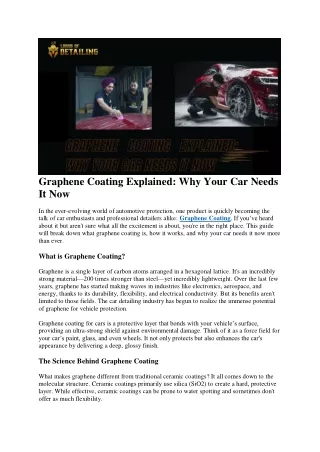 Graphene Coating Explained: Why Your Car Needs It Now