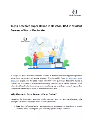 Buy a Research Paper Online in Houston, USA in Student Success – Words Doctorate