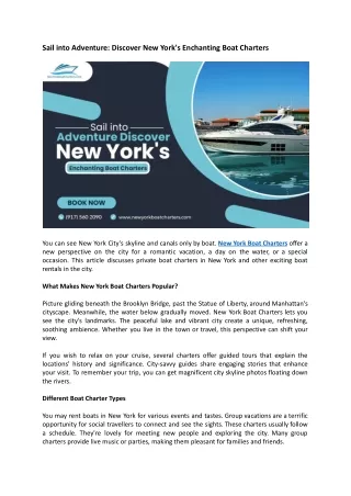 Sail into Adventure Discover New York's Enchanting Boat Charters