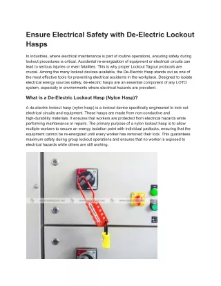 Ensure Electrical Safety with De-Electric Lockout Hasps