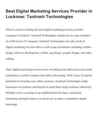 Best Digital Marketing Services Provider in Lucknow: Tantrash Technologies