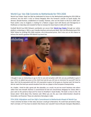 World Cup Van Dijk Commits to Netherlands for FIFA 2026