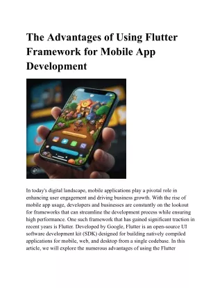 The Advantages of Using Flutter Framework for Mobile App Development