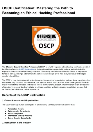 OSCP Certification_ Mastering the Path to Becoming an Ethical Hacking Professional