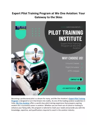 Expert Pilot Training Program at We One Aviation