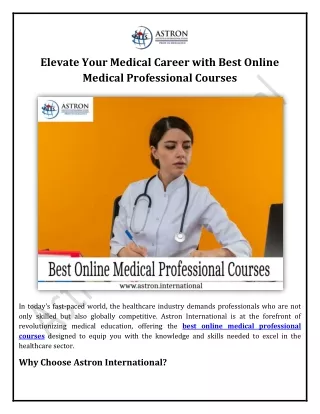 Elevate Your Medical Career with Best Online Medical Professional Courses