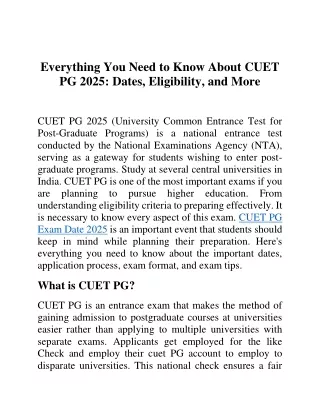 Everything You Need to Know About CUET PG 2025: Dates, Eligibility, and More
