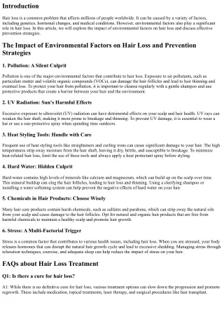 The Impact of Environmental Factors on Hair Loss and Prevention Strategies