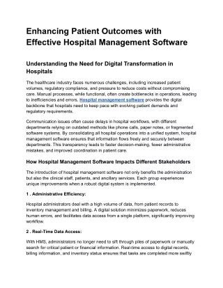 Enhancing Patient Outcomes with Effective Hospital Management Software