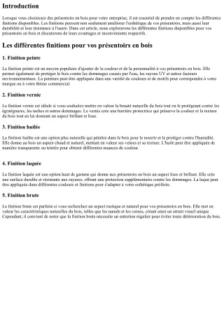 Les différentes finitions disponibles pour vos présentoirs en bois