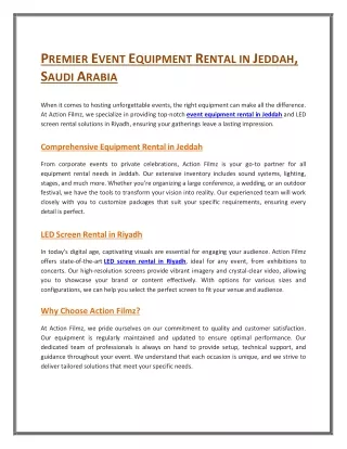 PREMIER EVENT EQUIPMENT RENTAL IN JEDDAH, SAUDI ARABIA