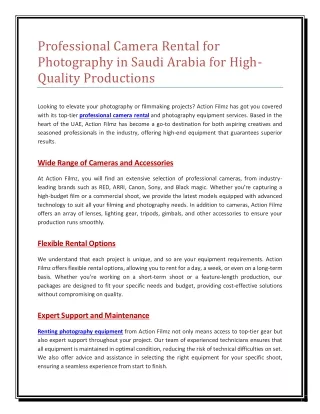 Professional Camera Rental for Photography in Saudi Arabia for High