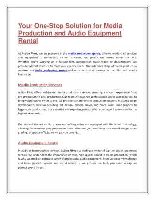 Your One-Stop Solution for Media Production and Audio Equipment Rental
