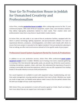 Your Go-To Production House in Jeddah for Unmatched Creativity and Professionalism