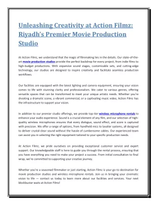 Unleashing Creativity at Action Filmz Riyadh’s Premier Movie Production Studio