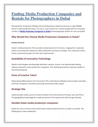 Finding Media Production Companies and Rentals for Photographers in Dubai