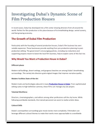 Investigating Dubai’s Dynamic Scene of Film Production Houses