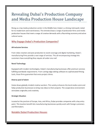 Revealing Dubai’s Production Company and Media Production House Landscape