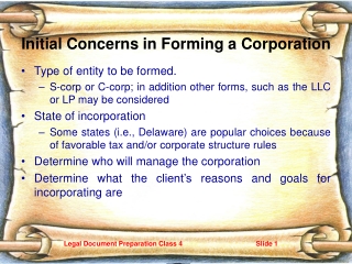 Initial Concerns in Forming a Corporation