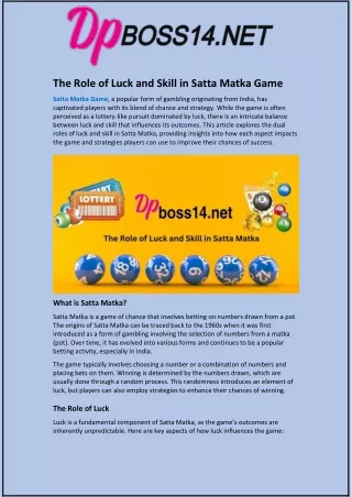 The Role of Luck and Skill in Satta Matka Game