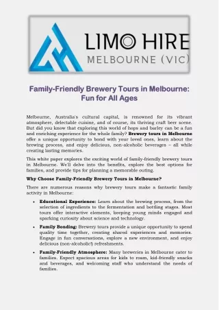 Family-Friendly Brewery Tours in Melbourne- Fun for All Ages