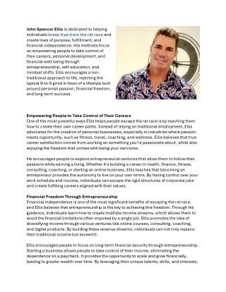 John Spencer Ellis Business Background: Rat Race Escape Coach