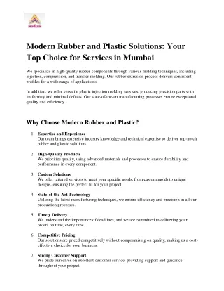 ModernRubberandPlasticCompanyInMumbaiTopModernCompanyForMumbai