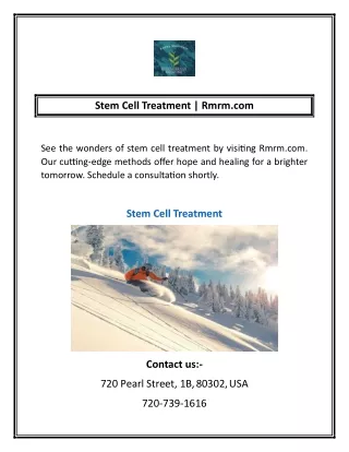 Stem Cell Treatment | Rmrm.com