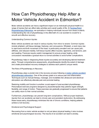 How Can Physiotherapy Help After a Motor Vehicle Accident in Edmonton
