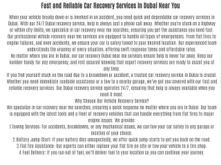 Fast and Reliable Car Recovery Services in Dubai Near You