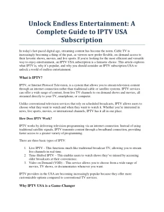 Unlock Endless Entertainment A Complete Guide to IPTV USA Subscription
