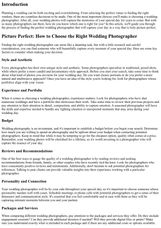 Picture Perfect: How to Choose the Right Wedding Photographer