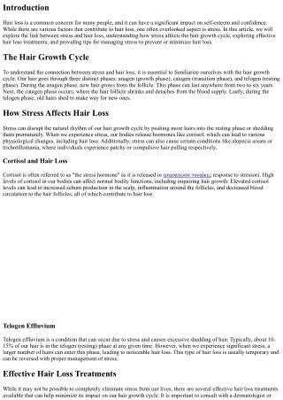 Discovering the Link Between Stress and Hair Loss