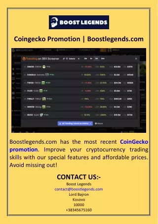 Coingecko Promotion  Boostlegends.com