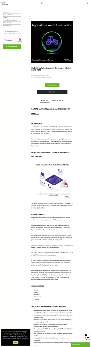 Emulsified Asphalt Distributor Market Insights