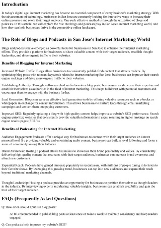 The Role of Blogs and Podcasts in San Jose's Internet Marketing World