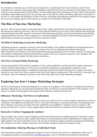 Exploring the Innovative World of San Jose Marketing
