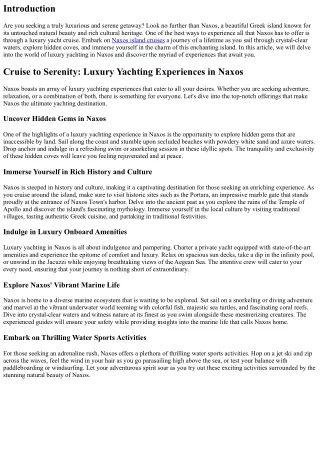 Cruise to Serenity: Luxury Yachting Experiences in Naxos