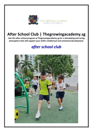 After School Club | Thegrowingacademy.sg