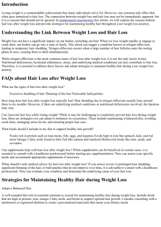 Hair Loss after Weight Loss: Strategies for Maintaining Healthy Hair