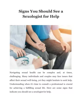 Recognizing the Signs: When to Consult a Sexologist for Help