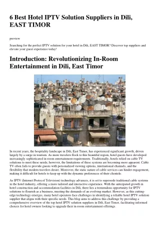 6 Best Hotel IPTV Solution Suppliers in Dili, EAST TIMOR