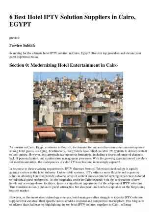 6 Best Hotel IPTV Solution Suppliers in Cairo, EGYPT