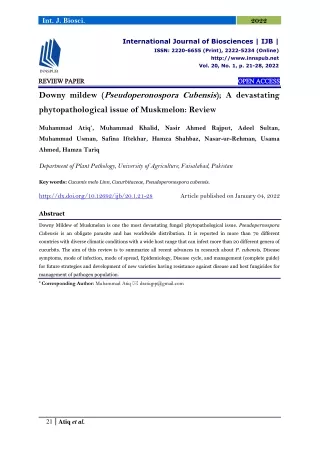 Downy mildew (Pseudoperonospora Cubensis); A devastating phytopathological issue