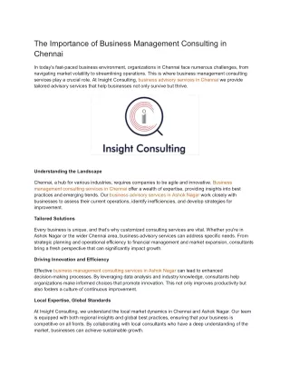 The Importance of Business Management Consulting in Chennai