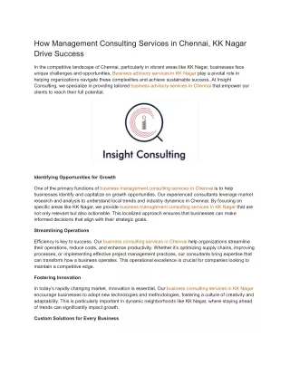 How Management Consulting Services in Chennai, KK Nagar Drive Success
